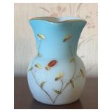 6 Inch Hand Painted Frosted Blue Glass Vase
