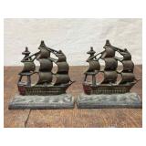 Painted Cast Iron USS Constitution Book Ends