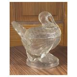 Depression Glass Covered Turkey Gravy Bowl
