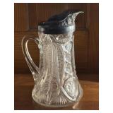 9in Cut Glass Pitcher with Pewter Spout