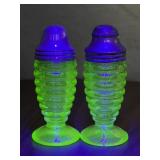 Hazel Atlas Uranium Glass Salt and Pepper Shakers