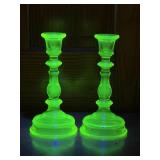 Pair of Uranium Glass Candleholders