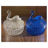 Pair of Covered Swan Dishes, Blue and White