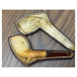 Carved Tobacco Pipe with Case