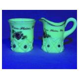 Uranium Milk Glass Souvenir Creamer, Sugar