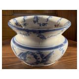 Blue Spongeware Ceramic Spittoon