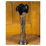 15in Iridescent Carnival Swung Glass Vase