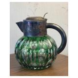 Green Bohemian Crystal and Silver Plated Pitcher