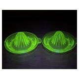 Pair of Uranium Depression Glass Fruit Juicers