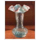 7in Opalescent Blue Art Glass Vase