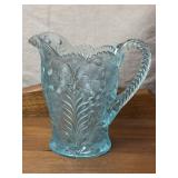 Iridescent Blue Carnival Glass Pitcher