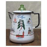 Porcelain Enamel Coffee Pot, Uranium Glass Lid