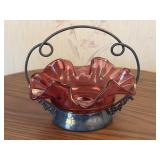 Ruffled Glass Bowl with Reliance Silver Plate Base