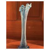 13in Blue Opalescent Swung Glass Vase