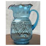 Ruffled Hand Painted Glass Pitcher