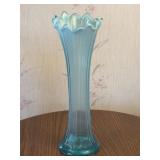 12in Blue Opalescent Swung Glass Vase