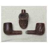 Three Briar Wood Carved Tobacco Pipe Heads