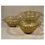Three Yellow Depression Glass Serving Bowls