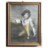 Antique Framed Portrait of Child and Rabbit