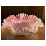 UPDATE ADD BASE Pink Ruffled Glass Bowl