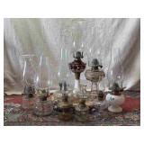 Collection of 9 Small to Medium Size Oil Lamps