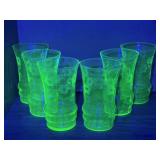 Set of Six Uranium Glass Water Cups