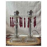 Pair of Fancy Glass Table Lamps w Dangles