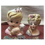 Pair of Lady Head Vases
