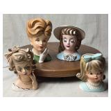 Four Lady Head Vases Napco Relpo More
