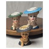 Three Napco Lady Head Vases 4.5 and 6 Inch