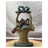 Painted Cast Iron Flower Basket Door Stop