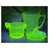 Uranium Glass Measuring Cups, Juicer