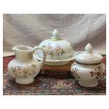 Milk Glass Covered Dish, Jar, Pitcher