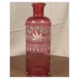 ++Hand Painted Cranberry Glass Bottle