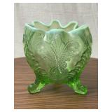 Clear Green Glass Rose Bowl
