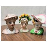Three Lady Head Vases