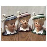 Three Napcoware Lady Head Vases