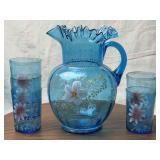 Hand Painted Ruffled Glass Pitcher