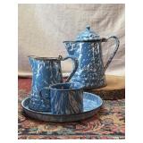Blue and White Porcelain Enameled Splatterware