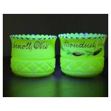 Pair of Uranium Vaseline Glass Souvenir Glasses