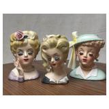Three Lady Head Vases