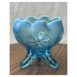 Blue Pressed Glass 5.5 Inch Rose Bowl
