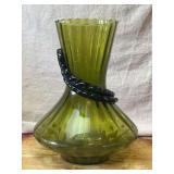 Green 10 Inch Art Glass Flower Vase