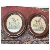 Framed Pair of Cross Stitched Flying Ducks