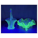Uranium Glass Basket and Dish