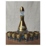 Gilded Decanter and Six Shot Glasses