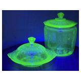 Uranium Depression Glass Cookie Jar, Covered Dish
