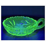 Handled Uranium Depression Glass Dish