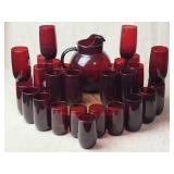Ruby Depression Pitcher and Glassware