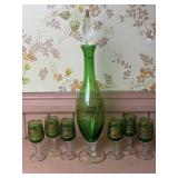 7 Piece Green Glass Decanter Set